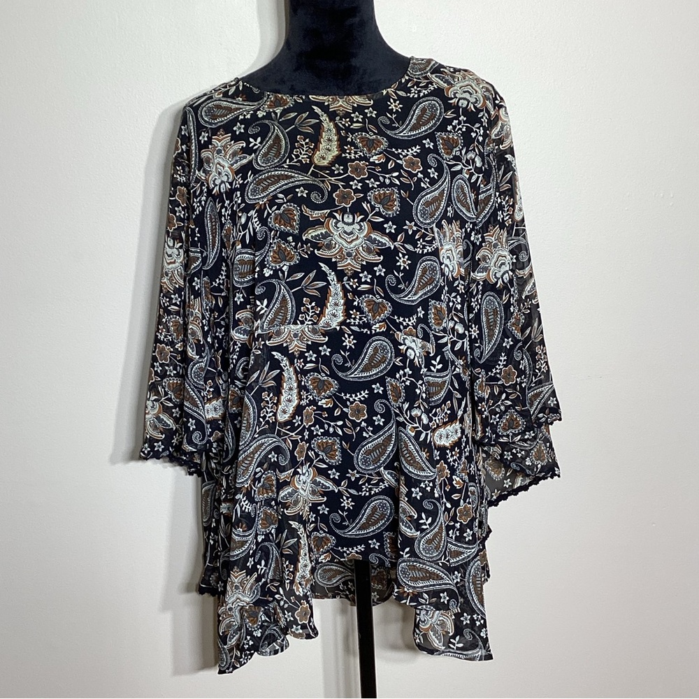 Simply Emma Black, White, and Burnt Orange Blouse Size 2X